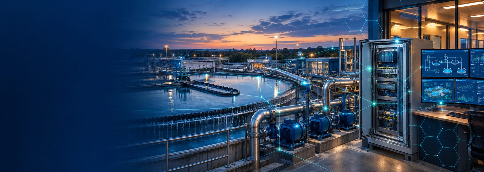 Usine de traitement connectée au crépuscule